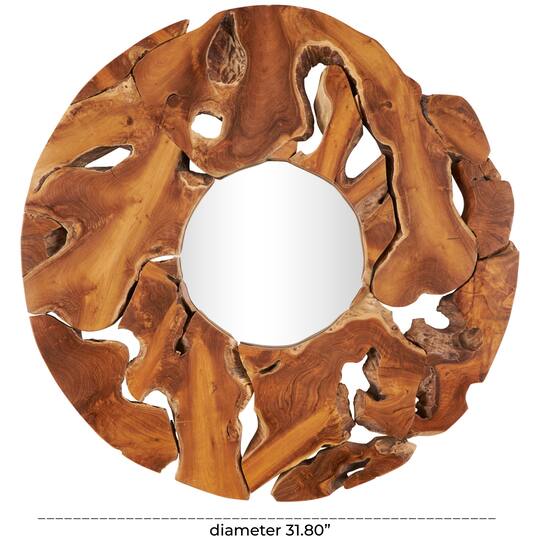 Ivory and Iris 32" Brown Teak Wood Live Edge Wall Mirror